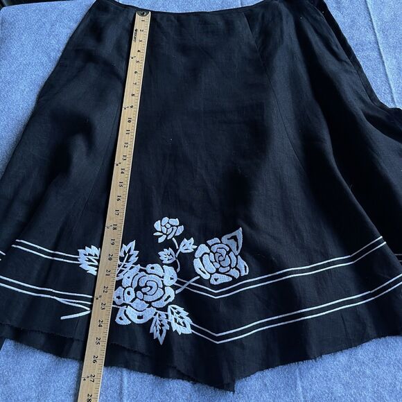 Nine West Woman Skirt Womens 14W Black Embroidered Floral Boho Raw Hem Linen - Picture 11 of 12